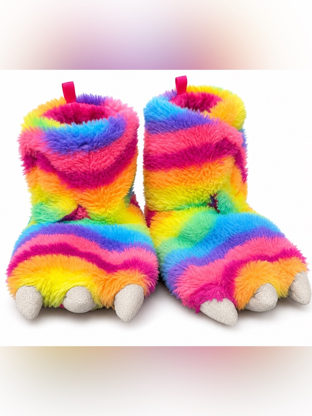 Wonder Nation Kids Rainbow Fuzzy Monster Claw Slippers Size 11-12 Colorful